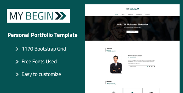 My Begin – Personal Portfolio Template – 1 Sold!