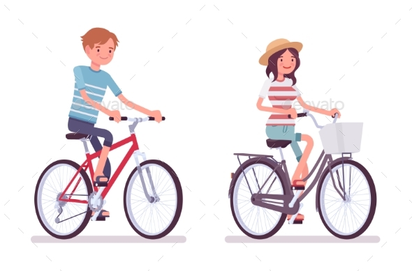 Young Man and Woman Cycling a Bike