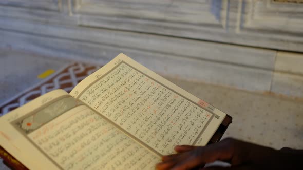 Reading Quran African Man Reading Quran Closeup