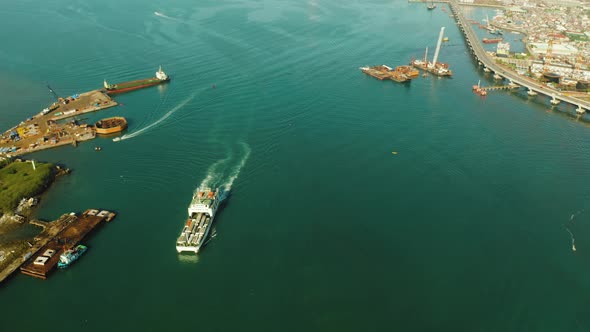 Cargo Ship in the Blue Sea, Cebu, Philippines.