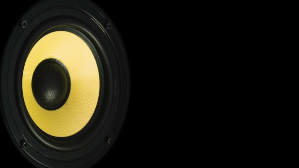 Moving Sub-woofer. Speaker Part. Black and Yellow Colors of Membrane. Concept of Musical