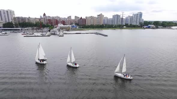 Regatta. Aerial view of Boats on the city pond 25