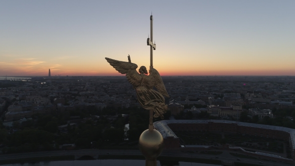 Angel of the Peter and Paul Fortress Against the City of Saint Petersburg