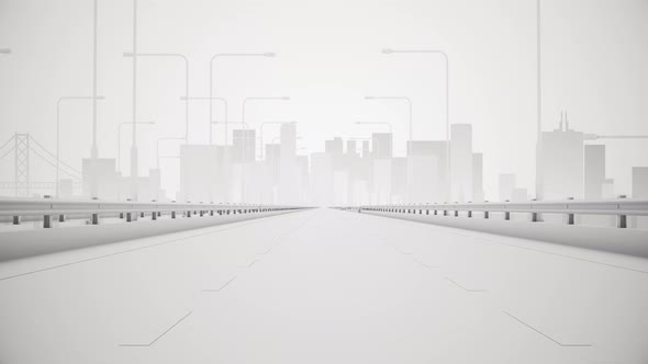 Modern Abstract 3D Rendered Stylized Road Into City Background Loop