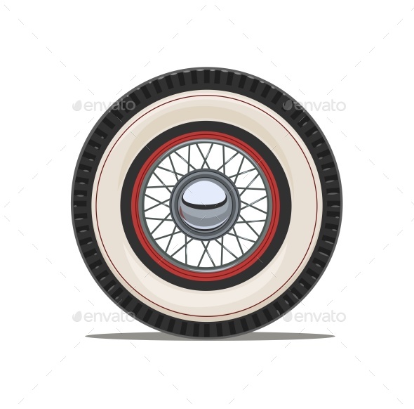 Vintage Car Wheel with Spoke Vector Illustration