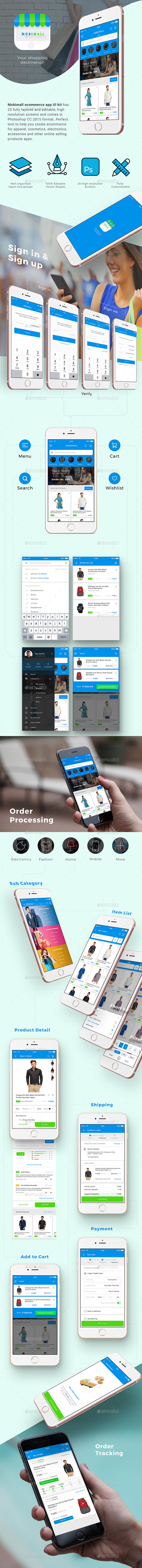 2 App UI Kit| eCommerce app UI| Online Shopping App UI| eCommerce Ordering App UI| Mobimall