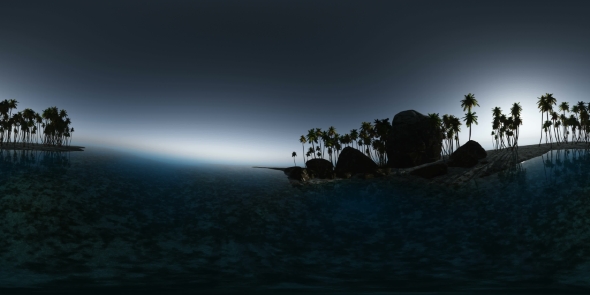 Aerial VR 360 Panorama of Tropical Island at Sunset alt