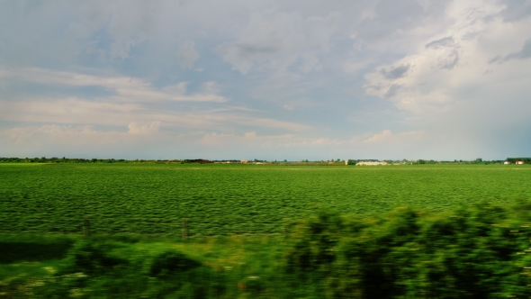 View From the Car Window - Drive Through the Picturesque Countryside and Fields