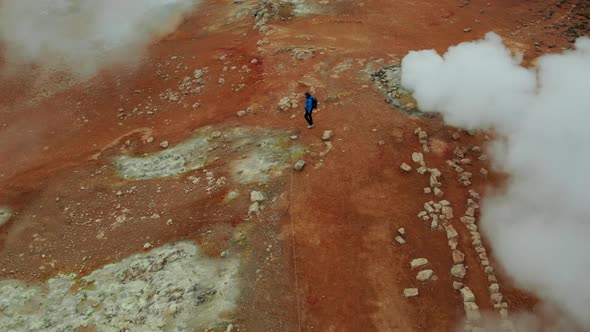 Steaming Fumaroles in Hverir Geothermal Area Near Lake Myvatn