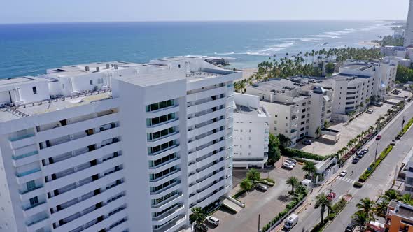 Apartments and resorts on exotic Caribbean coastline, Juan Dolio; aerial