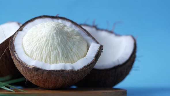 Slice of Fresh Coconut on a Table Cloth