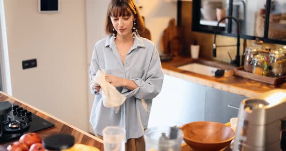 Housewife Prepares Dough for Baking Waffles at Home