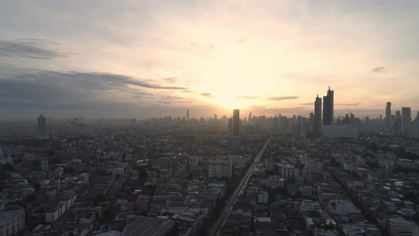 Bangkok thailand aerial city view drone footage over the city.