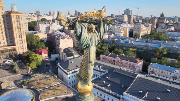 Monument in the Center of Kyiv, Ukraine, Maidan, Aerial View