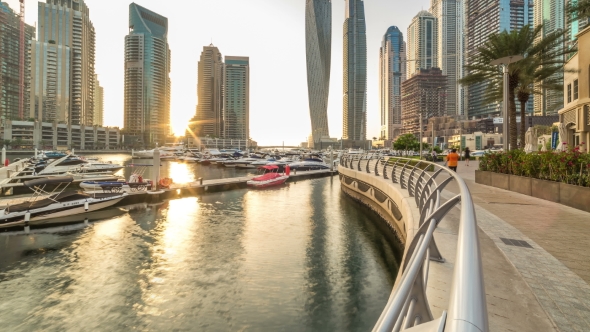 Beautiful Sunset View  at Dubai Marina Skyscapers in Dubai, UAE