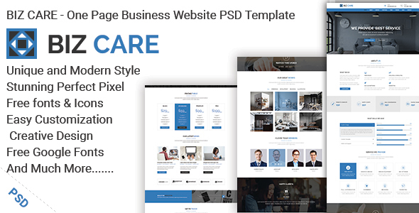 BIZ CARE - One Page Business Website PSD Template