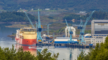 lt at shipyard in fjord in Norway