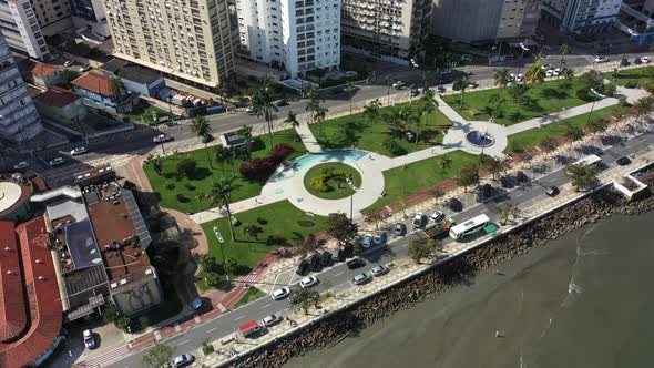 Stunning landscape of coast city of Santos state of Sao Paulo Brazil. Popular beach.