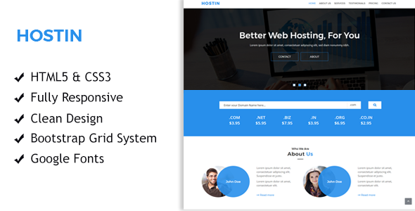 HostIn - One Page Responsive Hosting Template