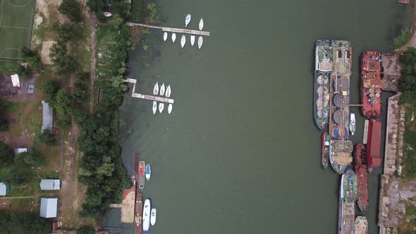 Big River with Ships Aerial View