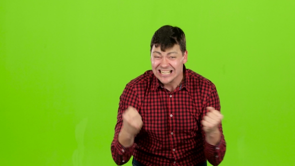 Aggressive Man, He Is Angry at All and Can Not Be Stopped. Green Screen