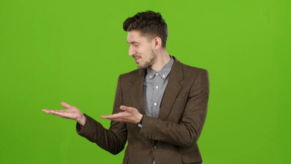 Guy Cute Leading Advertises Quality Goods for People. Green Screen
