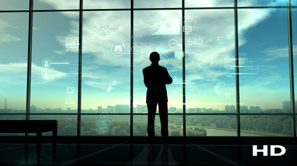 Silhouette Of Man & Corporate Infographics alt