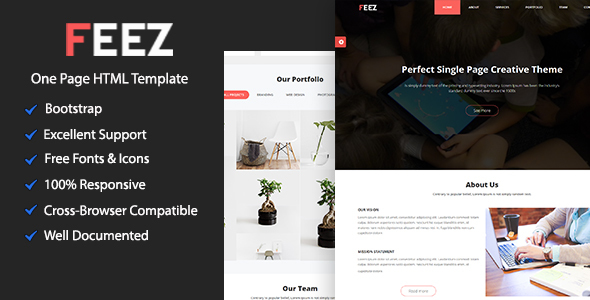 Feez Onepage Creative HTML Template – 1 Sold!