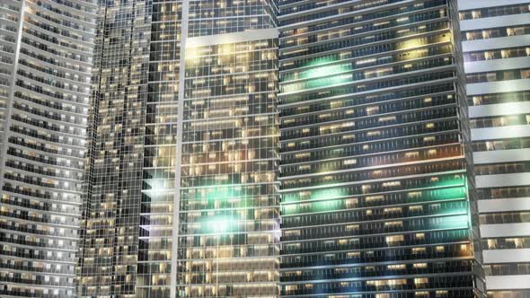 Aerial View of Glowing High Rise Buildings Big City alt