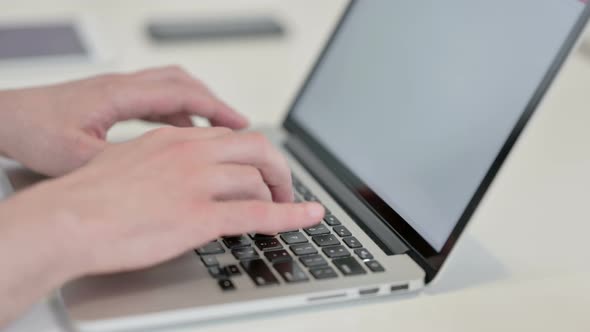 Close Up Hands Man Typing Laptop