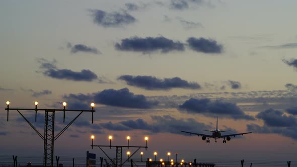 Airplane Commercial Jet Landing Sunset