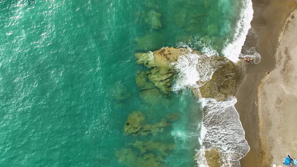 Awesome azure sea rocky texture aerial view 4 K Turkey Alanya