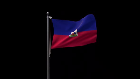 Haiti Flag On Flagpole With Alpha Channel