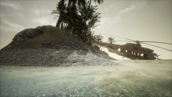 Old Rusted Military Helicopter Near the Island alt
