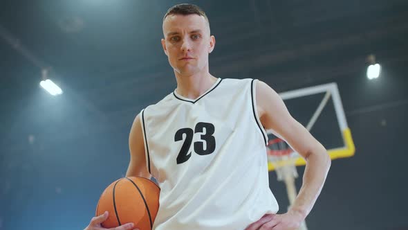 Portrait of an Caucasian Basketball Player Serious Looking at the Camera Basketball Championship