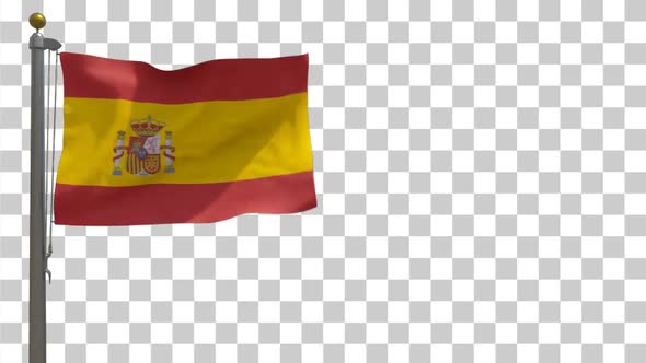 Spain Flag on Flagpole with Alpha Channel