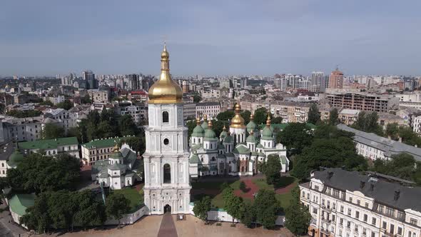 Kyiv. Ukraine: Saint Sophia's Cathedral in Kyiv. Aerial View, Slow Motion