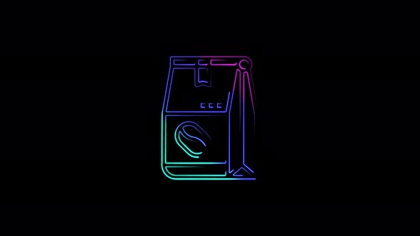 Coffee packaging icon abstract seamless animation of 4K neon lines.