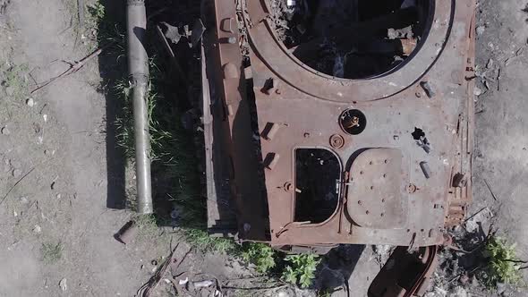 Vertical Video of a Destroyed Russian Military Equipment During the War in Ukraine