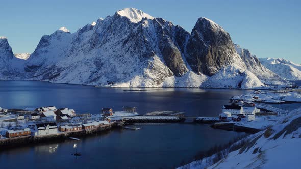 Norwegian Winter Landscape With The Multicolored Rorbu And Fishing Ships 44