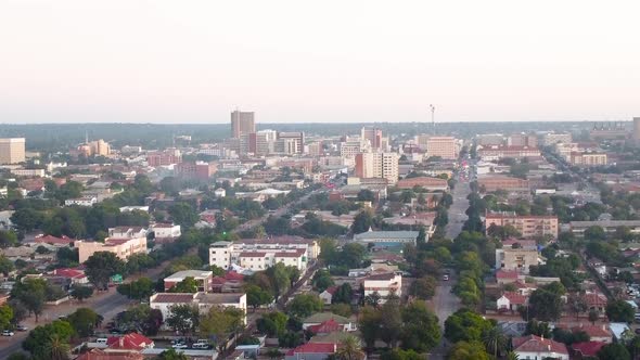 A foogy city of Bulawayo, Zimbabwe drone shot, from Masotsha Ndlovu Street.