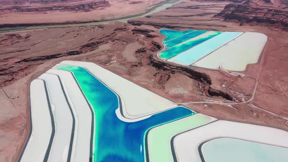 Amazing Vibrant Blue Manmade Lakes in Red Desert Landscape of Another Planet