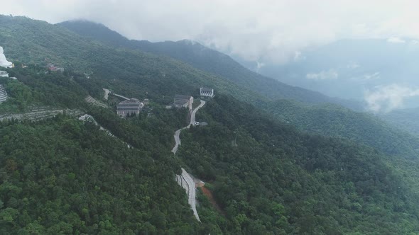 Aerial view of Ba Na Hills - French Village with cable cars