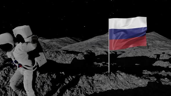 Astronaut Planting Russia Flag on the Moon