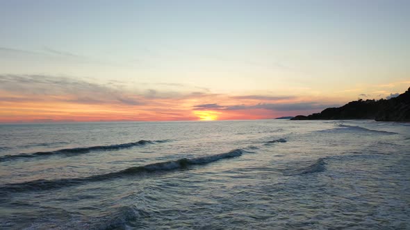 Sunset on the Sea on the Island of Sicily, Aerial View