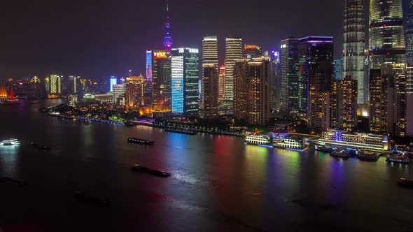 Shanghai River Cityscape  Pan Up