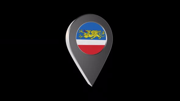 3d Animation Map Navigation Pointer With Flag Of Rostock (Germany) With Alpha Channel - 2K