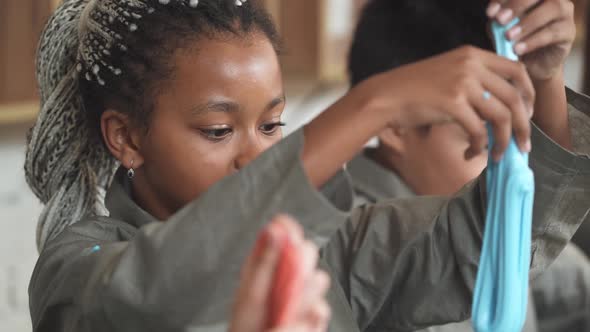 Сhildren's Learning Process, Kids Play with Colored Slime, Children's Laboratory for Learning