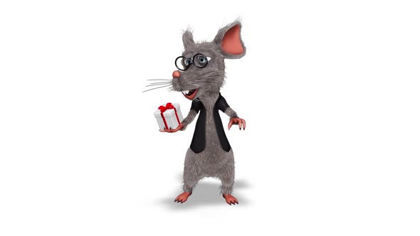 Cartoon 3D Rat Show Gift  Looped on White