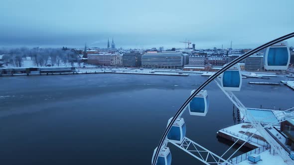 Winter Helsinki Market Square Behind the Skywheel